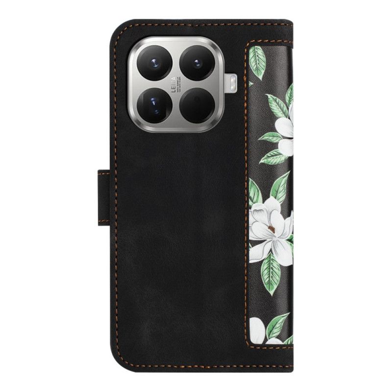 Flip Case Leren Xiaomi 15t Pro Bloemenpatroon Met Bandje