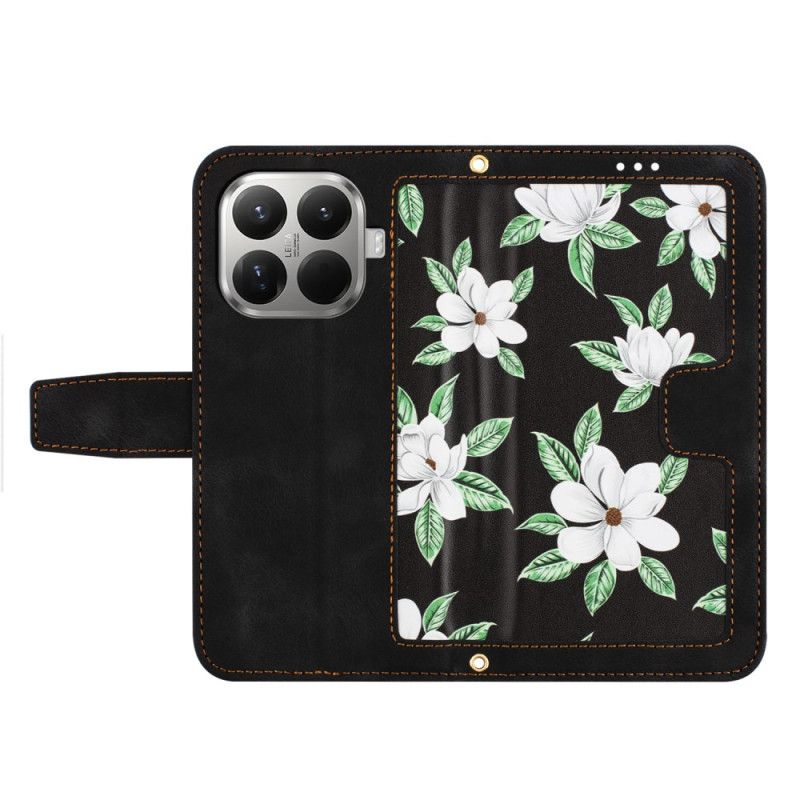 Flip Case Leren Xiaomi 15t Pro Bloemenpatroon Met Bandje