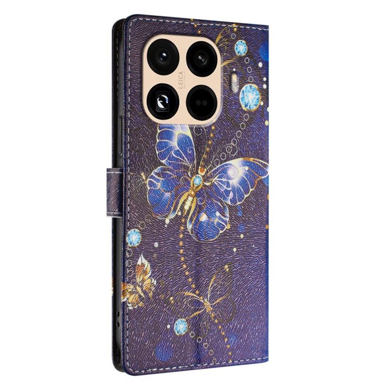 Folio-hoesje Xiaomi 15t Pro Telefoonhoesje Gouden En Blauwe Vlinders