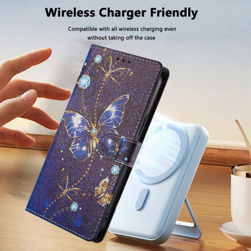 Folio-hoesje Xiaomi 15t Pro Telefoonhoesje Gouden En Blauwe Vlinders