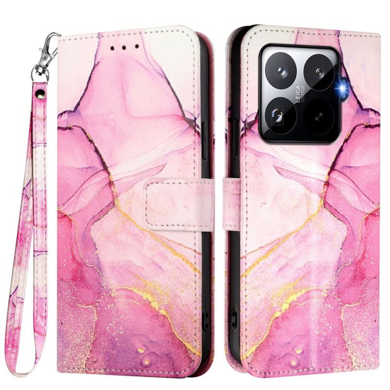 Leren Hoesje Xiaomi 15t Pro Marmeren Bandje Bescherming Hoesje