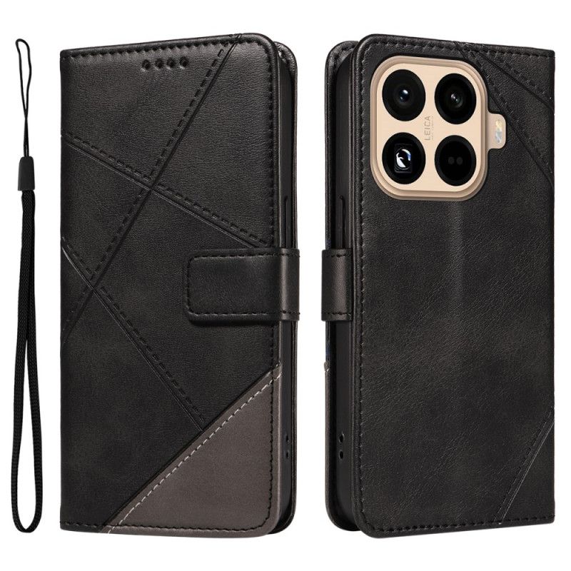 Leren Hoesje Xiaomi 15t Pro Tweekleurig Geometrisch Patroon Bescherming Hoesje