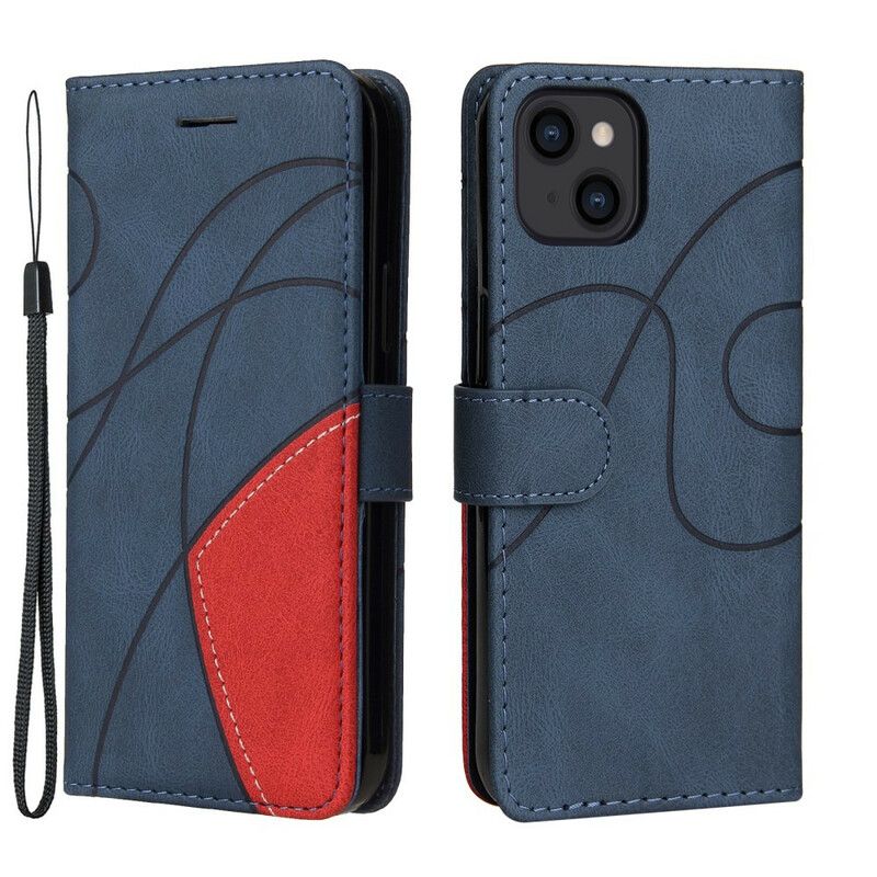 Flip Case Leren iPhone 13 Signature Tweekleurig Kunstleer