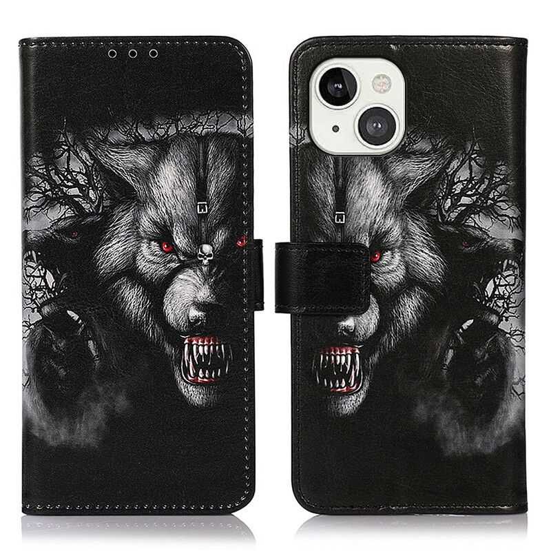 Flip Case Leren iPhone 13 Weerwolf