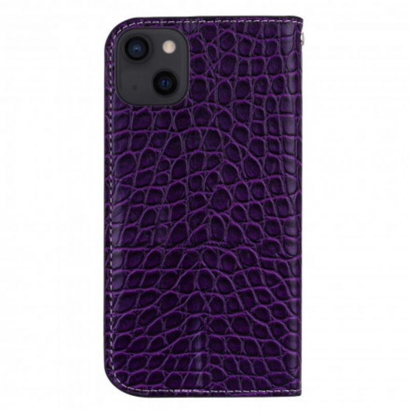 Folio-hoesje iPhone 13 Krokodillenleer En Glittereffect