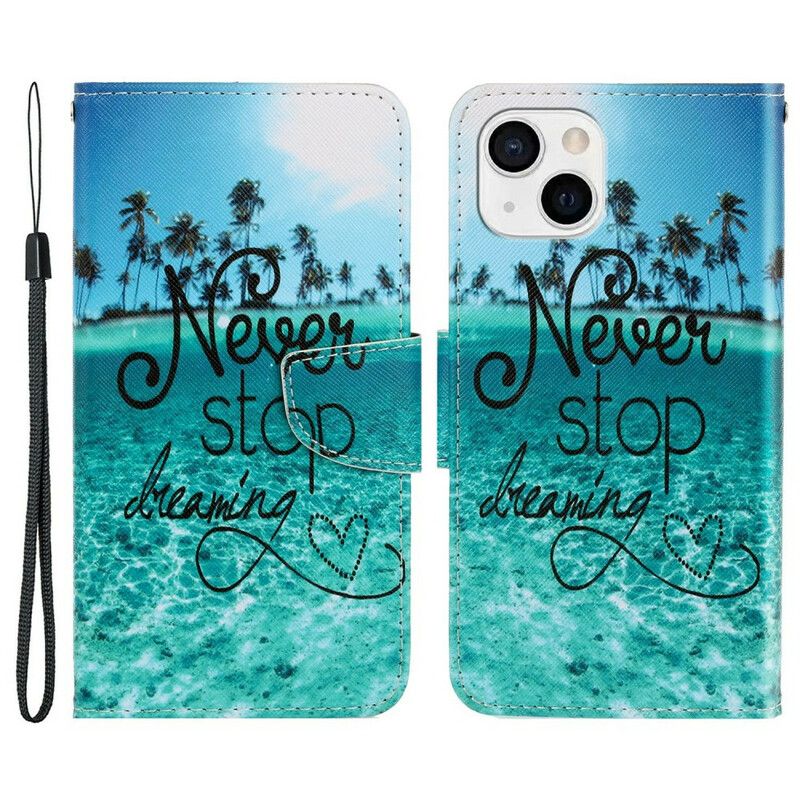 Folio-hoesje iPhone 13 Telefoonhoesje Never Stop Dreaming Navy Strappy