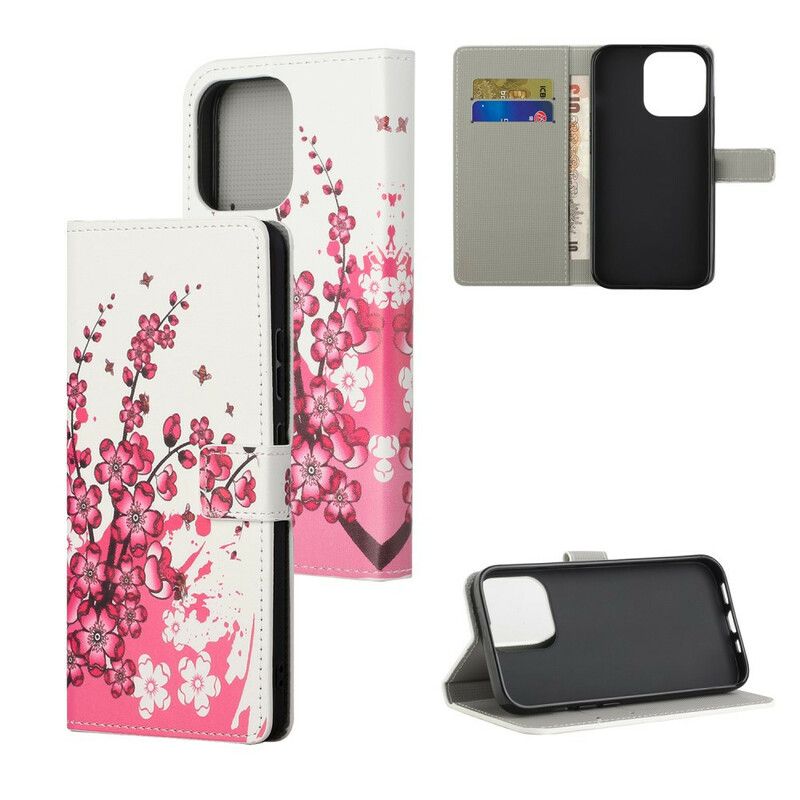 Folio-hoesje iPhone 13 Telefoonhoesje Tropische Bloemen