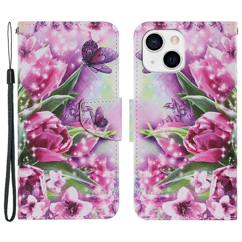 Folio-hoesje iPhone 13 Telefoonhoesje Vlinders En Tulpen