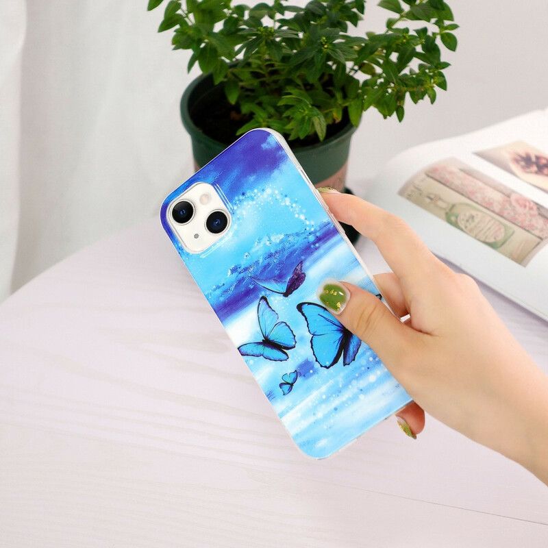 Hoesje iPhone 13 Fluorescerende Vlinders Serie Bescherming Hoesje
