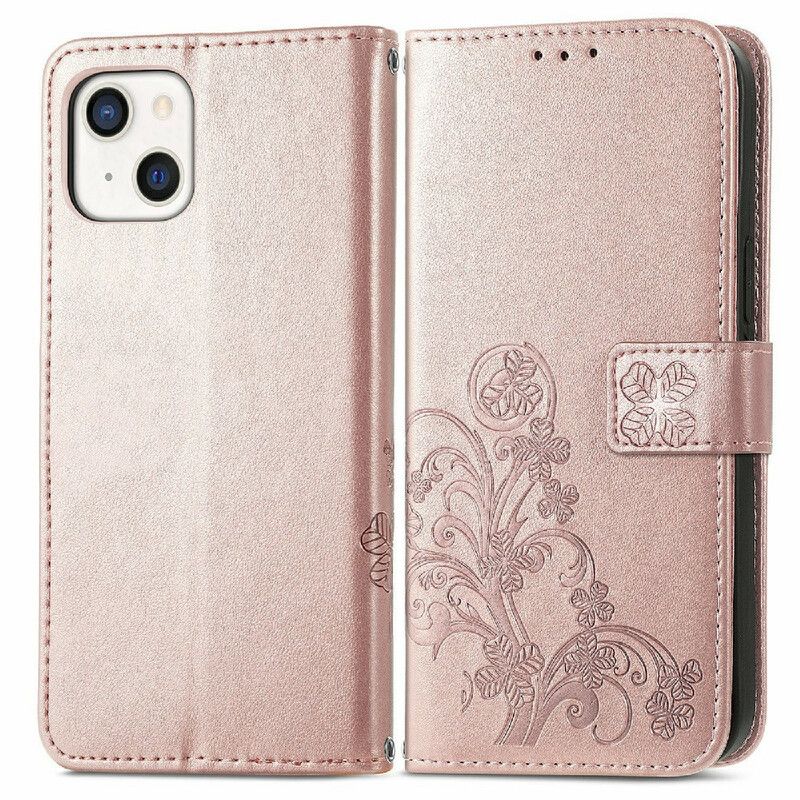 Leren Hoesje iPhone 13 Floralie Met Riem Bescherming Hoesje