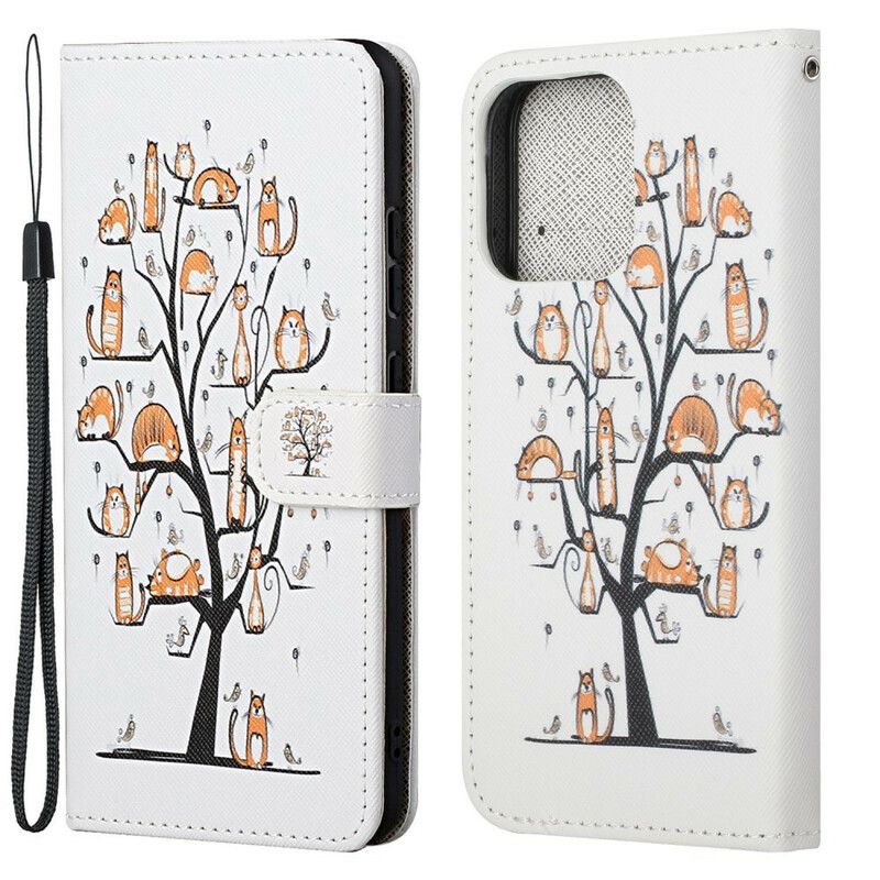 Leren Hoesje iPhone 13 Funky Cats Strappy Bescherming Hoesje