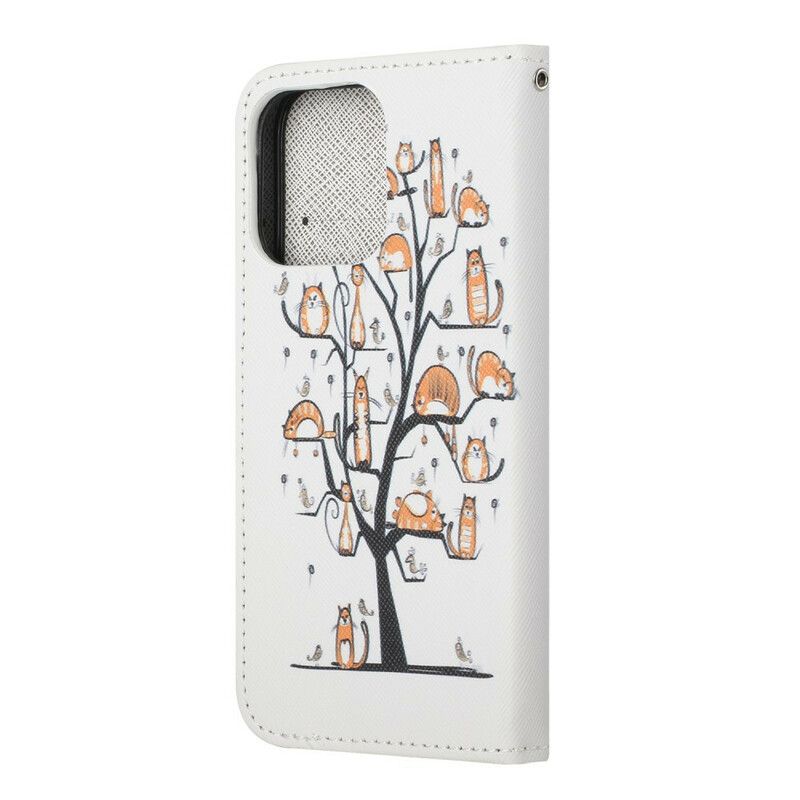 Leren Hoesje iPhone 13 Funky Cats Strappy Bescherming Hoesje