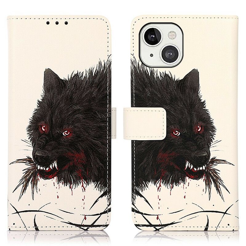 Leren Hoesje iPhone 13 Hongerige Wolf Bescherming Hoesje