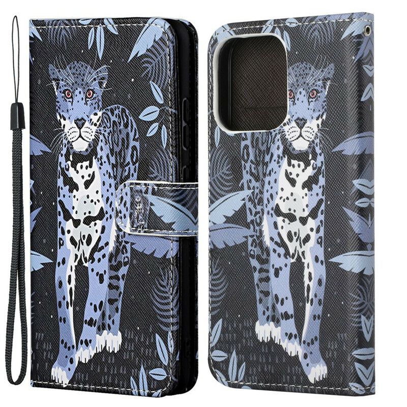 Leren Hoesje iPhone 13 Leopard Strappy Bescherming Hoesje