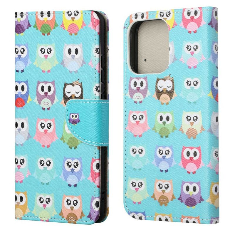 Leren Hoesje iPhone 13 Meerdere Uilen Bescherming Hoesje