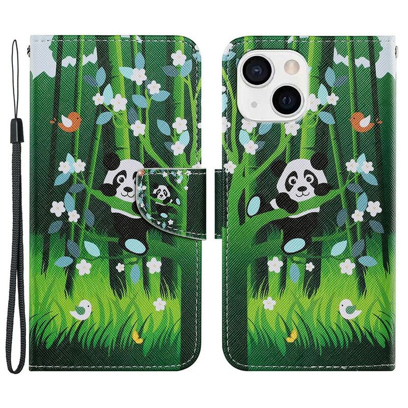Leren Hoesje iPhone 13 Pandawandeling Bescherming Hoesje