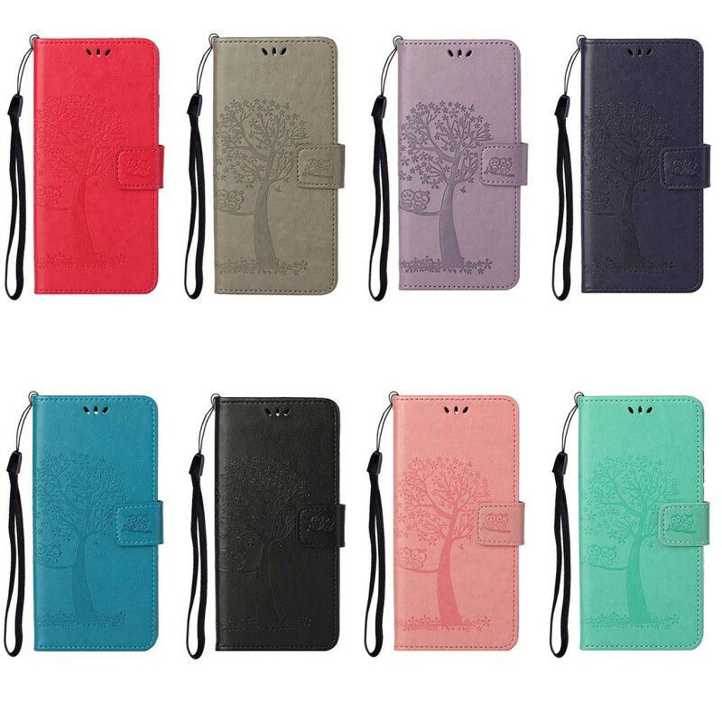 Leren Hoesje Voor iPhone 13 Boom En Strappy Uilen