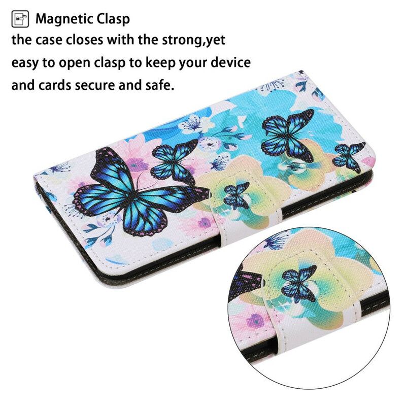 Leren Hoesje Voor iPhone 13 Vlinders En Zomerbloemen