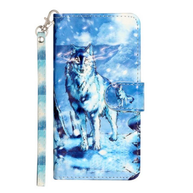 Leren Hoesje voor iPhone 15 Plus Met Ketting 3d Wolf Met Riem