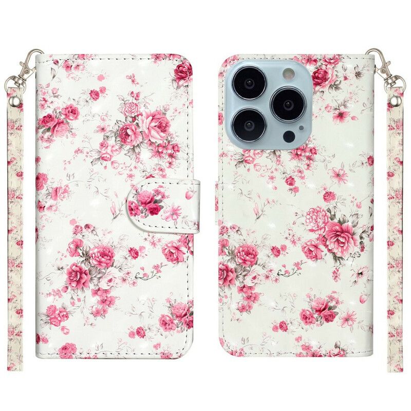 Bescherming Hoesje iPhone 13 Pro Max Bloemen Lichtvlekken Strappy