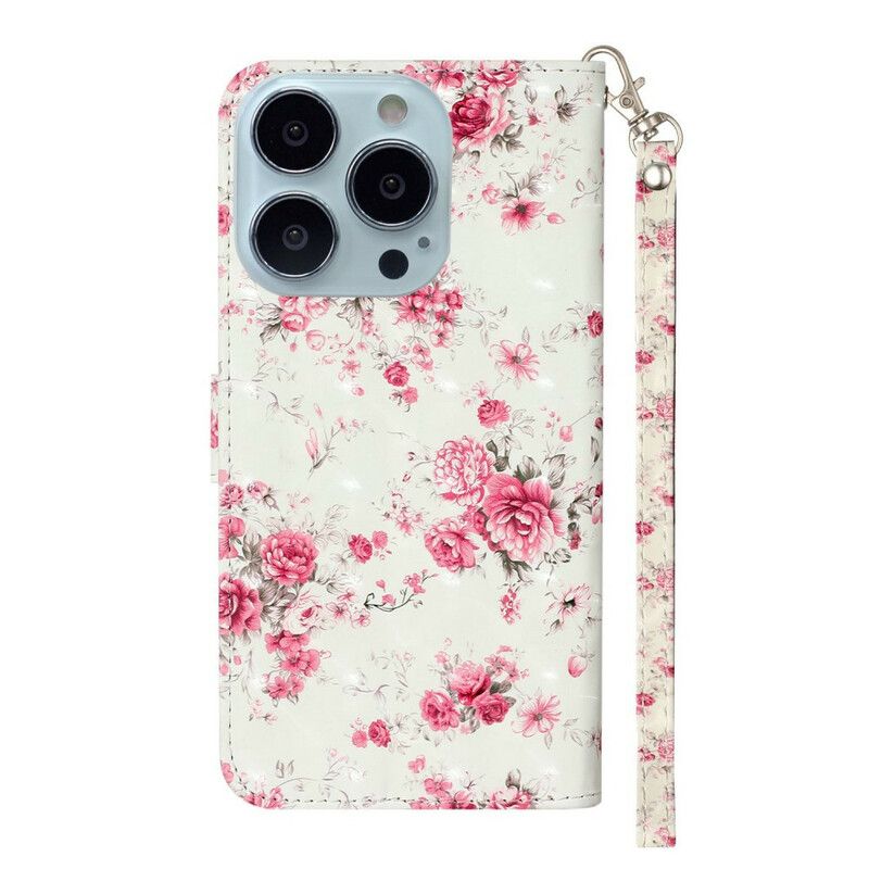 Bescherming Hoesje iPhone 13 Pro Max Bloemen Lichtvlekken Strappy