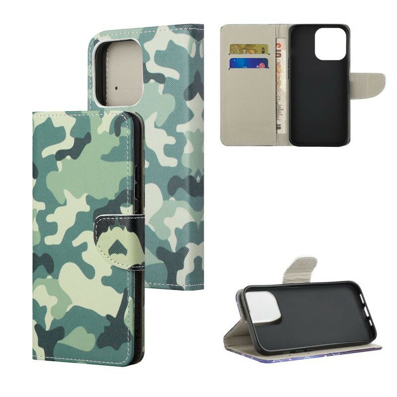 Flip Case Leren iPhone 13 Pro Max Militaire Camouflage