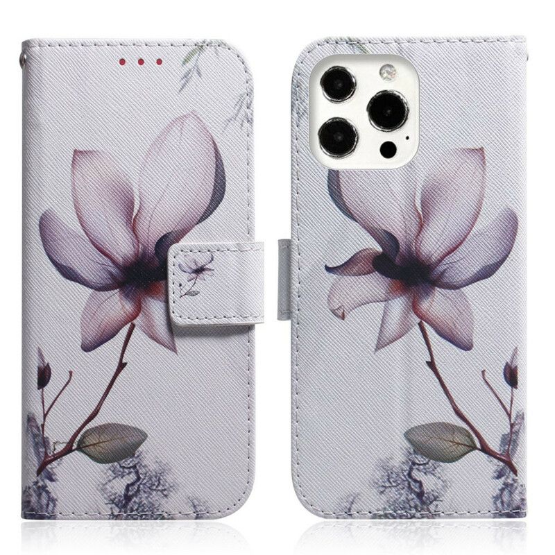 Flip Case Leren iPhone 13 Pro Max Oudroze Bloem