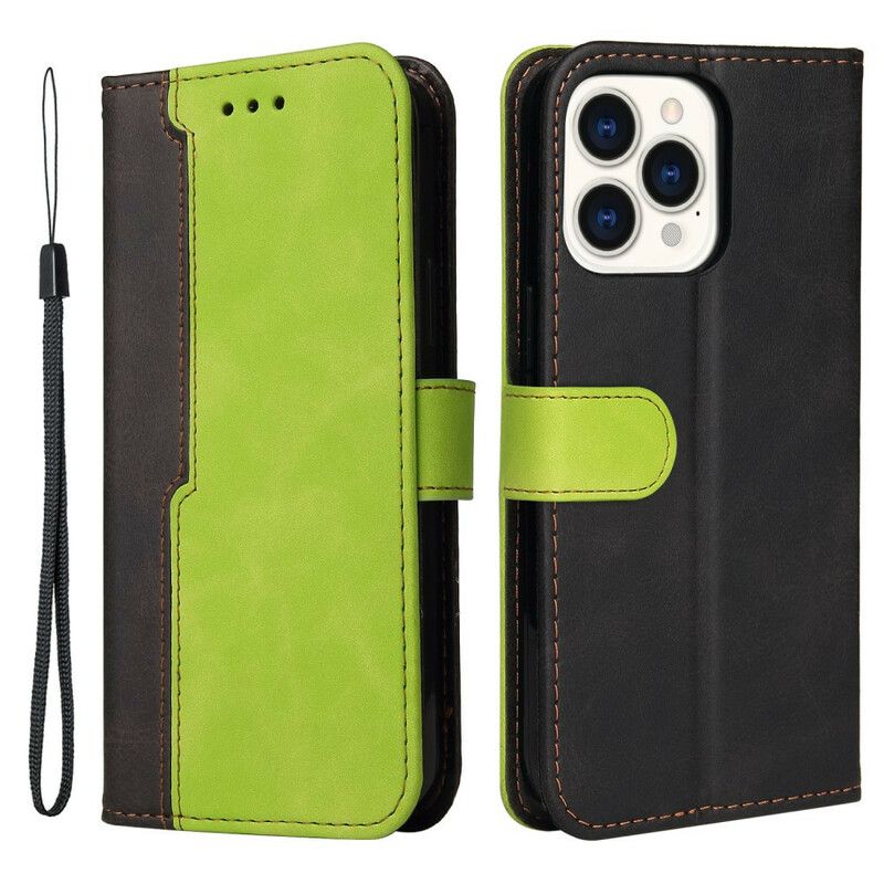 Flip Case Leren iPhone 13 Pro Max Tweekleurig Kunstleer