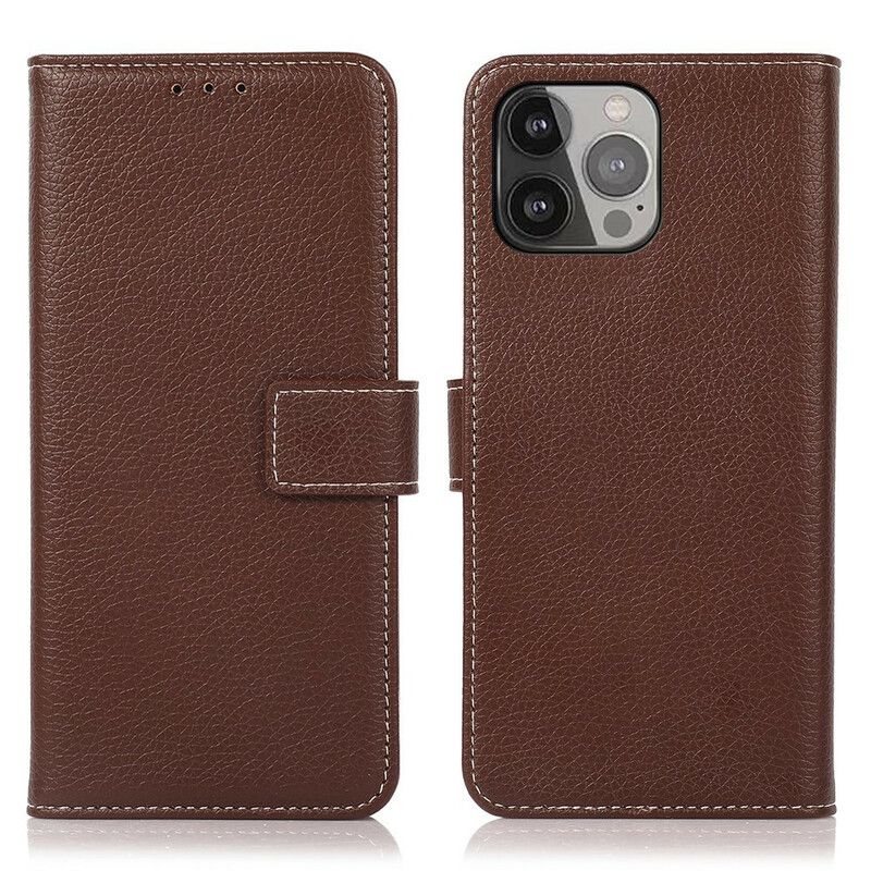 Folio-hoesje iPhone 13 Pro Max Telefoonhoesje Litchi Leder Effect Naden