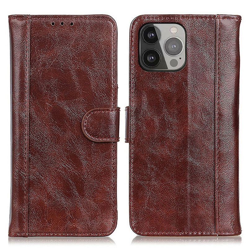 Folio-hoesje iPhone 13 Pro Max Telefoonhoesje Split Glanzende Leerstijl