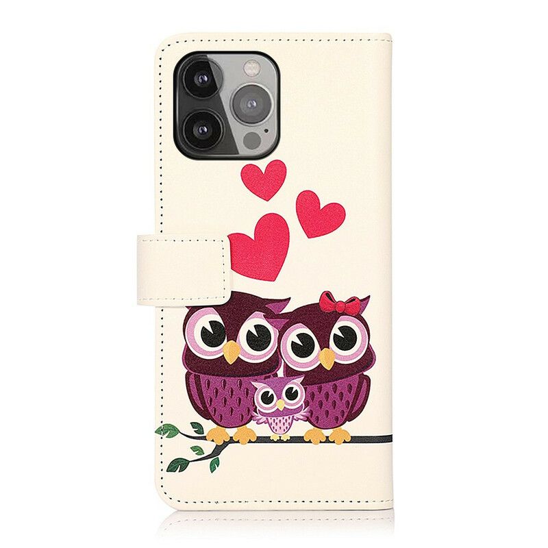 Folio-hoesje iPhone 13 Pro Max Uil Familie Met Lanyard