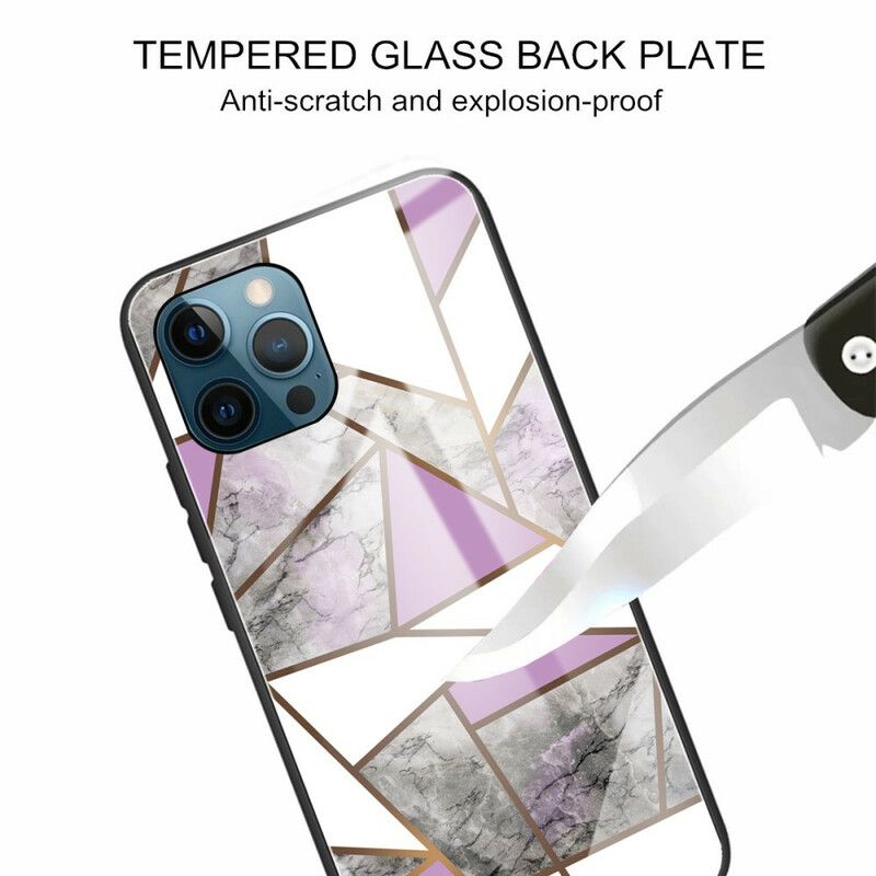 Hoesje iPhone 13 Pro Max Gehard Glas Marmer Geometrie Bescherming Hoesje