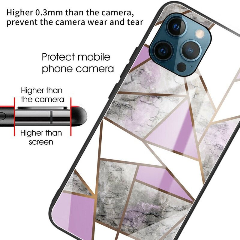 Hoesje iPhone 13 Pro Max Gehard Glas Marmer Geometrie Bescherming Hoesje