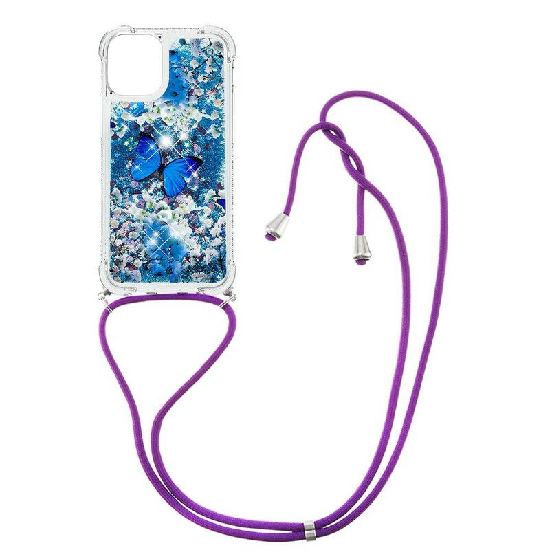 Hoesje iPhone 13 Pro Max Vlinder Pailletten Trekkoord