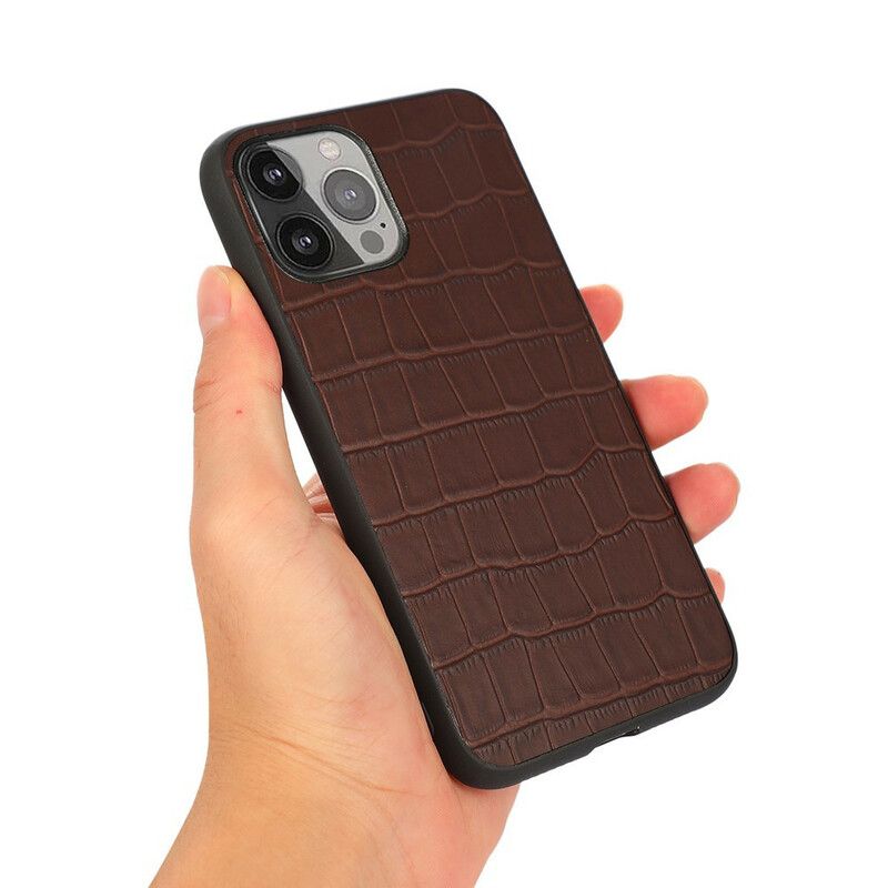 Hoesje Voor iPhone 13 Pro Max Echt Leer Met Krokodillenstructuur