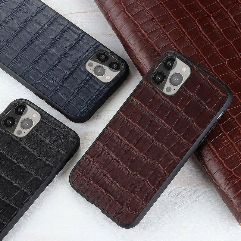 Hoesje Voor iPhone 13 Pro Max Echt Leer Met Krokodillenstructuur