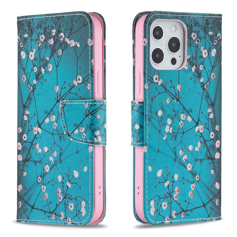 Leren Hoesje iPhone 13 Pro Max Bloeiende Tak Bescherming Hoesje