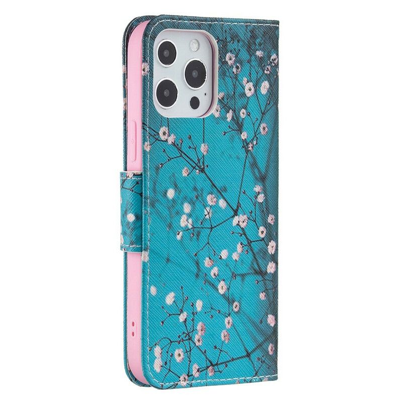 Leren Hoesje iPhone 13 Pro Max Bloeiende Tak Bescherming Hoesje