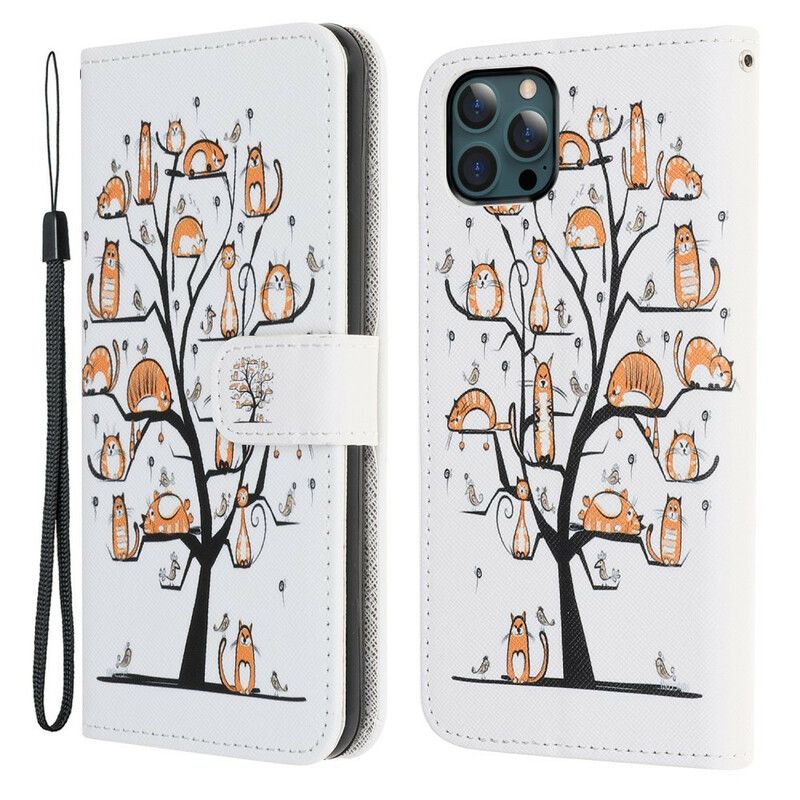 Leren Hoesje iPhone 13 Pro Max Funky Cats Strappy Bescherming Hoesje