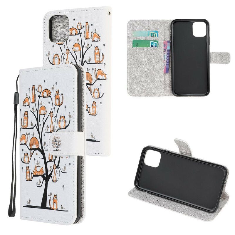 Leren Hoesje iPhone 13 Pro Max Funky Cats Strappy Bescherming Hoesje