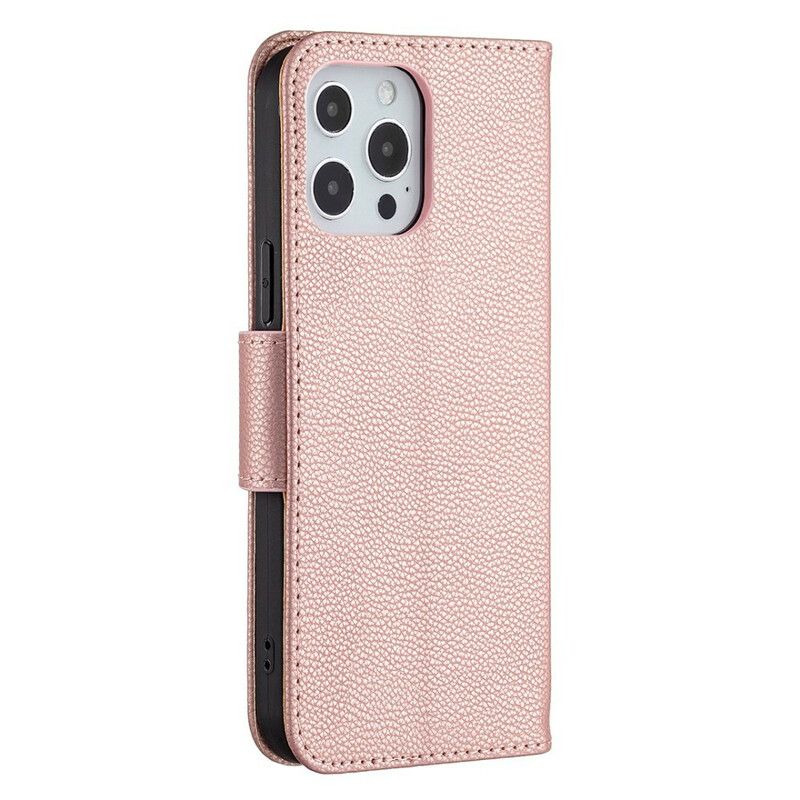 Leren Hoesje iPhone 13 Pro Max Gekleurd Lychee-leereffect Met Riem Bescherming Hoesje