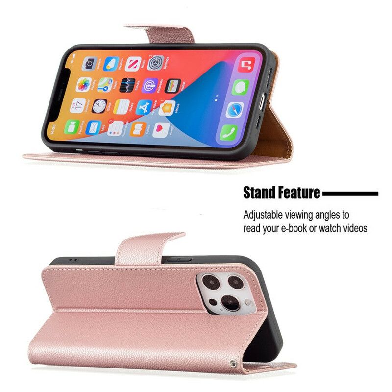 Leren Hoesje iPhone 13 Pro Max Gekleurd Lychee-leereffect Met Riem Bescherming Hoesje