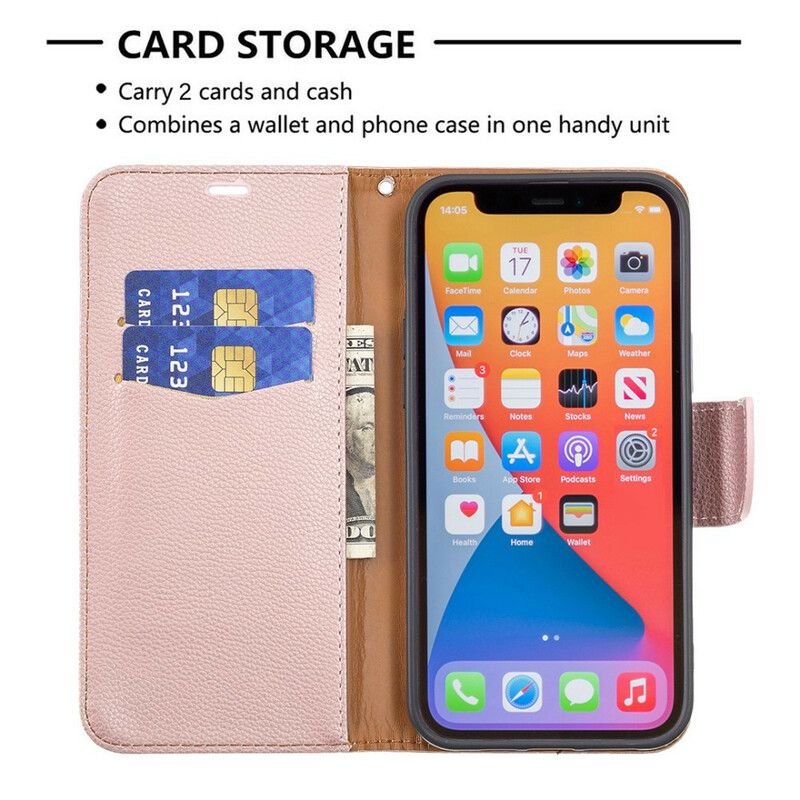 Leren Hoesje iPhone 13 Pro Max Gekleurd Lychee-leereffect Met Riem Bescherming Hoesje