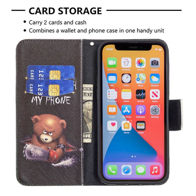 Leren Hoesje iPhone 13 Pro Max Gevaarlijke Beer Bescherming Hoesje