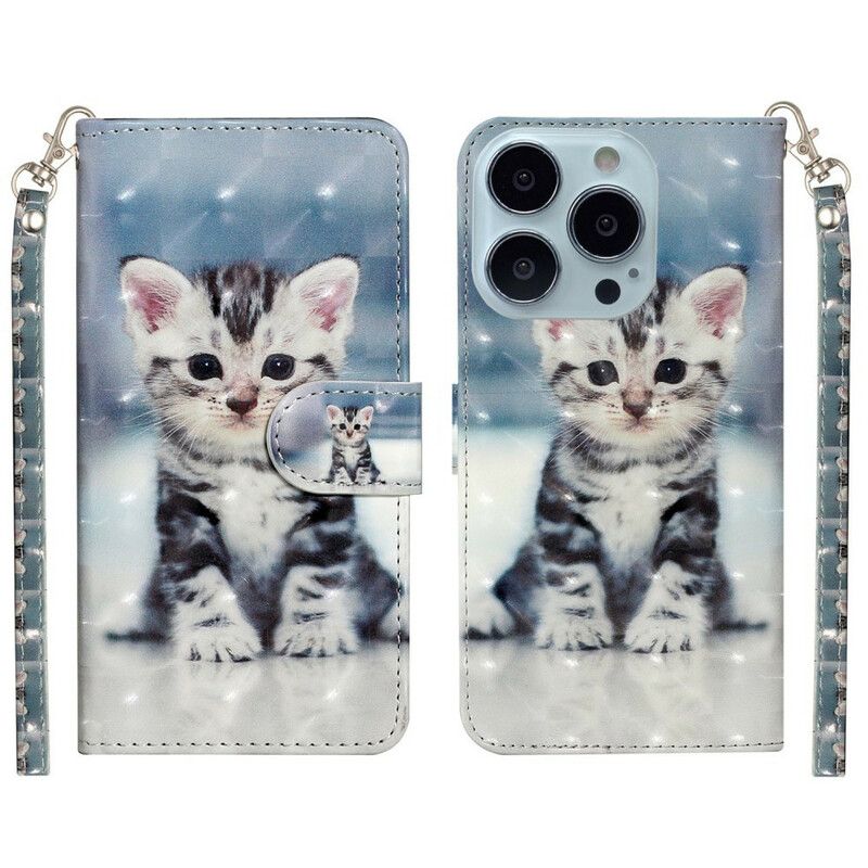 Leren Hoesje iPhone 13 Pro Max Kitten Lichtvlekken Strappy Bescherming Hoesje