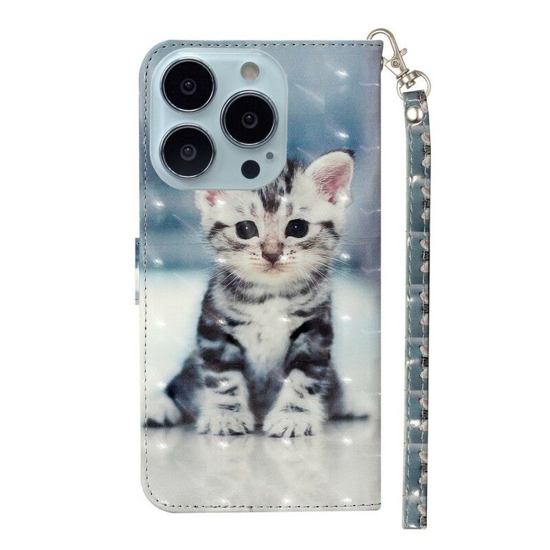 Leren Hoesje iPhone 13 Pro Max Kitten Lichtvlekken Strappy Bescherming Hoesje