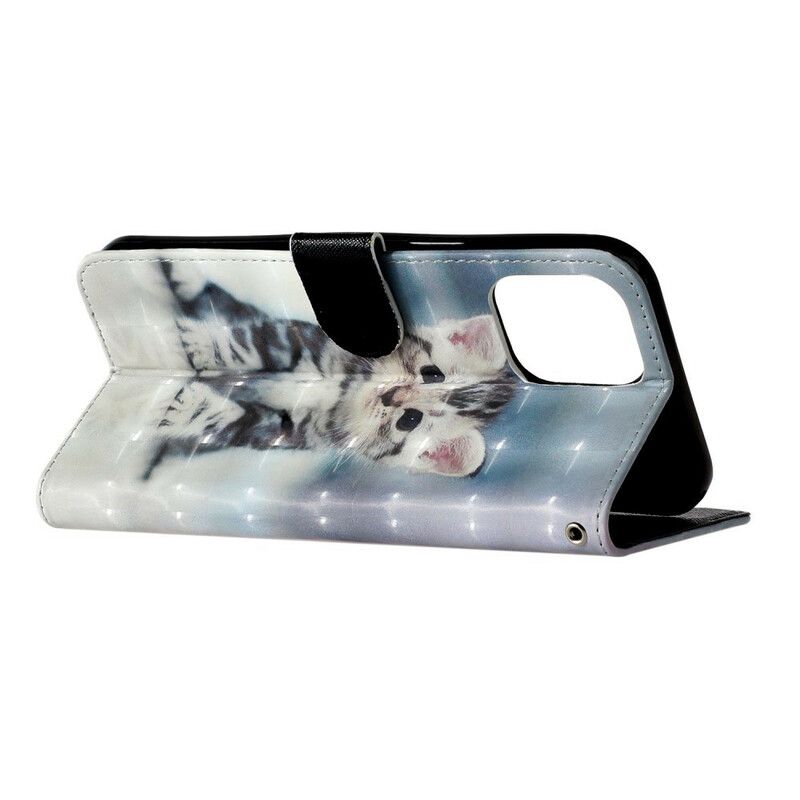 Leren Hoesje iPhone 13 Pro Max Kitten Lichtvlekken Strappy Bescherming Hoesje
