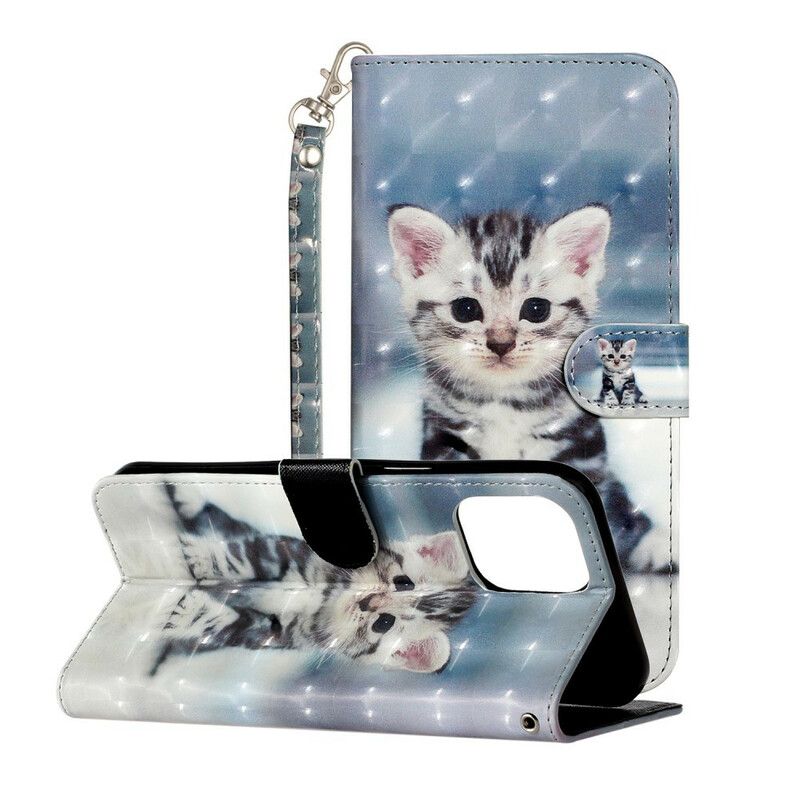 Leren Hoesje iPhone 13 Pro Max Kitten Lichtvlekken Strappy Bescherming Hoesje