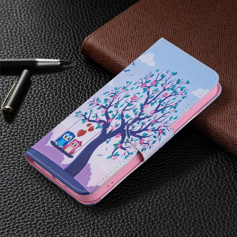 Leren Hoesje iPhone 13 Pro Max Uilen Op De Schommel