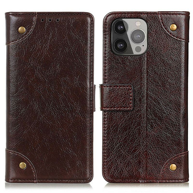Leren Hoesje iPhone 13 Pro Max Vintage Nappaleer Effect
